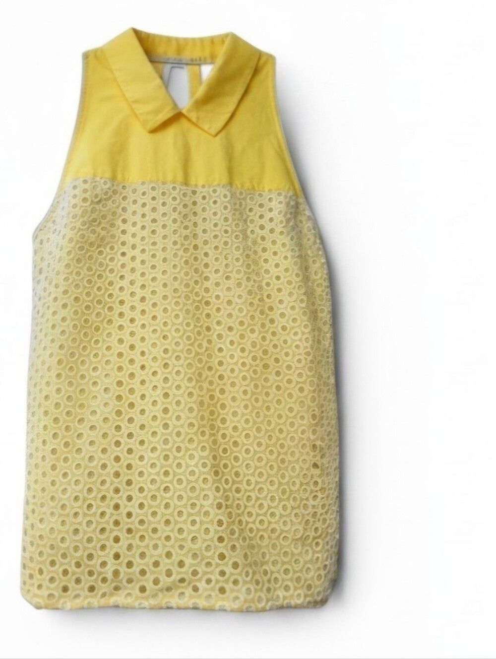 Juicy Couture Yellow Eyelet Lace Collared Sleeveless Top Size 4